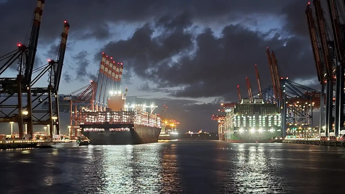 Waltershofer Hafen in Hamburg bei Nacht